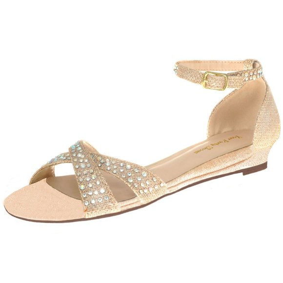 Nude Sparkly Jeweled Flat Sandal - Picture 1 of 1